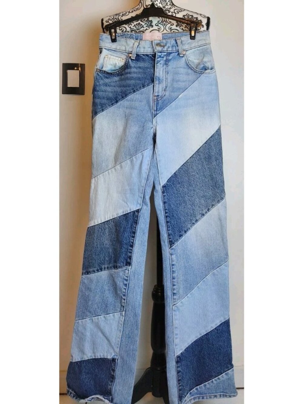 Revice Denim Womens 27 Patchwork Two Tone Wide Leg Jeans Y2K Vintage Blue